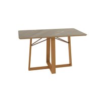 Mesa de Sala Jantar Elma Premium Madeira Maciça c/ Tampo Madeirado c/ Vidro 160x90cm Carvalho/Freijo Bronze - Kappesberg