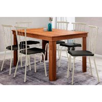 Sala de Jantar Completa 1543 c/ Tampo Madeirado 136x80cm e 6 Cadeiras 154 Prata/Corano Preto - Carraro