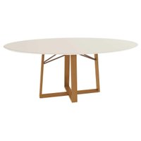 Mesa de Sala Jantar Elma Premium Madeira Maciça c/ Tampo Madeirado c/ Vidro 180x105cm Carvalho/Off White - Kappesberg