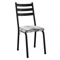 Cadeira Tubular Europa Preto Assento Floral Cinza ARTEF