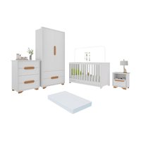 Quarto de Bebê Completo com Berço 3 em 1 com Colchão Incluso Multimóveis MP4400 Branco/Natural