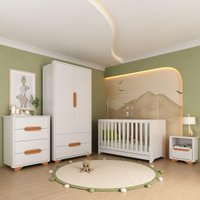 Quarto de Bebê Completo com Berço 3 em 1 para Colchão 130x60cm Multimóveis MP4399 Branco/Natural