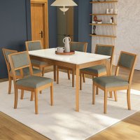 Mesa de Jantar 4 Lugares Concept com Vidro Madeira/Off White/Verde - Kappesberg