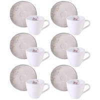 Jogo 6 Xícaras de Café com Pires 95ml Expresso Chá Porcelana Tramontina Floralis Servir Mesa Posta
