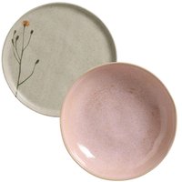 Jogo 2 Pratos Raso 27cm e Fundo 830ml Cerâmica Porto Brasil Campestre Litchi Stoneware