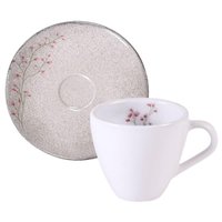 Jogo 12 Xícaras com Pires Café Chá Expresso 95ml Porcelana Tramontina Floralis Mesa Posta Padaria