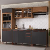 Cozinha Completa Monza 11 Portas 2 Gavetas com Vidro 6172.160 Freijó/Chumbo - Indekés