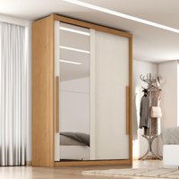 Guarda Roupas Casal 2 Portas de Correr com Espelho 100% MDF 3 Gavetas Madeirado / Areia - Ravena