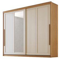 Guarda Roupas Casal 2 Portas de Correr com Espelho 100% MDF 6 Gavetas Firenze - Madeirado / Areia
