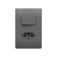 Interruptor Simples e Tomada 2P+T 20A Fame Habitat Onix com Placa 4x2 Onix