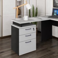 Gaveteiro de Escritório com Tampo Auxiliar 90cm com Chave 3 Gavetas Multimóveis CR25301 Cinza/Preto