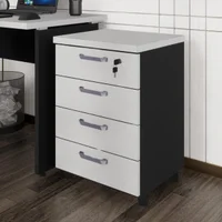 Gaveteiro de Escritório 46cm com Chave 4 Gavetas e Rodízios Multimóveis CR25303 Cinza/Preto