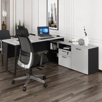 Escrivaninha com Balcão Lateral 170cm 1 Porta 2 Gavetas Flex Multimóveis CR25307 Cinza/Preto