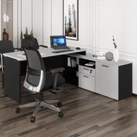 Escrivaninha com Balcão Lateral 170cm 1 Porta 2 Gavetas Flex Multimóveis CR25308 Cinza/Preto