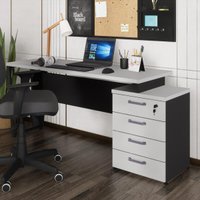 Escrivaninha Mesa Escritório Extensível 150cm 4 Gavetas Flex Multimóveis CR25325 Cinza/Preto