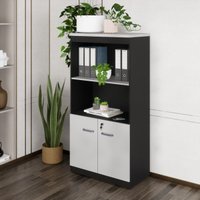 Armário de Escritório 80cm 2 Portas com Chave Multimóveis CR25298 Cinza/Preto