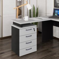 Gaveteiro de Escritório com Tampo Auxiliar 90cm com Chave 4 Gavetas Multimóveis CR25300 Cinza/Preto