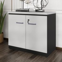 Balcão de Escritório 80cm 2 Portas com Chave Multimóveis CR25296 Cinza/Preto