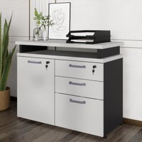 Balcão de Escritório Extensível 90cm 1 Porta com Chave 3 Gavetas Multimóveis CR25299 Cinza/Preto