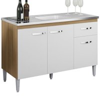 Balcao Para Pia Sem Tampo 118 cm Gabriela Amendoa Branco REAJL Moveis