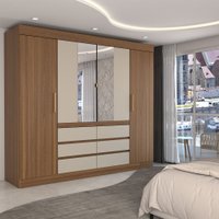 Guarda-Roupa Casal Luxuria 4 Portas 6 Gavetas com Espelho Cinamomo - Panorama Móveis