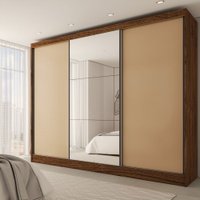 Guarda-Roupa Casal Europa 3 Portas 4 Gavetas 100% Mdf com Espelho Castanho/Nude - Panorama Móveis