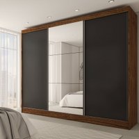 Guarda-Roupa Casal Europa 3 Portas 4 Gavetas 100% Mdf com Espelho Castanho/Preto - Panorama Móveis