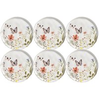 Conjunto 6 Pratos para Sobremesa de Cerâmica Branca Estampad