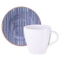 Jogo 12 Xícaras com Pires 200ml Cappuccino Café Porcelana Tramontina Abstratta Azul Servir Padaria