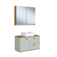Gabinete De Banheiro 80Cm Lívia 100% Mdf Com  Espelheira 2 Portas Freijo/Moscatel Com Cuba Branca