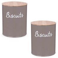 Kit 2 Lata para Biscoitos Bolacha Pote Hermético Porta Mantimentos Tampa de Bambu Biscuit Cinza