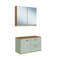 Gabinete De Banheiro 80Cm Lívia 100% Mdf Com  Espelheira 2 Portas Freijo/Moscatel Sem Cuba