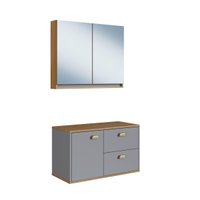 Gabinete De Banheiro 80Cm Lívia 100% Mdf Com  Espelheira 2 Portas Freijo/Urbi  Sem Cuba