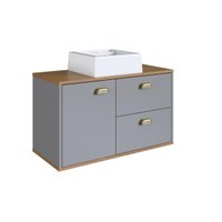Gabinete De Banheiro 80Cm Lívia 100% Mdf Com 1 Porta E 2Gavetas Freijo/Urbi Com Cuba Branca