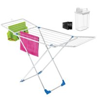 Kit Varal de Chão Dobrável Dispenser 3,9L e 36 Prendedores Preto Lavanderia Roupas