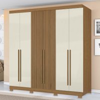 Guarda Roupas Casal Detalhe Ripado 3D Com 6 Portas 2 Gavetas Londres - Madeirado / Areia