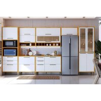 Kit Cozinha Modulada 7 Peças Syrah (3Aéreos+2Balcões+1Paneleiro+1TorreQuente) C7P103 Amendoa/Branco - Ronipa