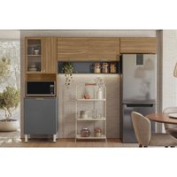 Kit de Cozinha Compacta Alba c/ 6 Portas e 1 Nicho 250cm Amendola/Grafito Prime TX - Demóbile