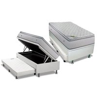 Cama Box Baú c/ Auxiliar Solteiro: Colchão Molas Luckspuma Ensacadas Luck + Box CRC Courano Branco (88x188)