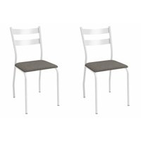 Kit 2 Cadeiras de Cozinha Bali 2C141BR Aço 2 Un Branco/Linho Escuro - Kappesberg