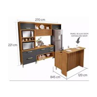 Kit Cozinha Modulada 5 Peças Princesa (1Aéreo+2Balcões+1Paneleiro+1Ilha) C6P61 Freijo/Grafite - Nesher