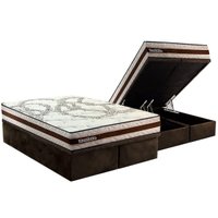 Cama Box Baú Queen: Colchão Anatômico Paropas D45 Resiste Hotel + Base CRC Suede Brown (158x198)