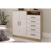 Cômoda de Quarto Guatemala c/ 2 Portas 1 Nicho e 5 Gavetas (1 c/ Chave) Freijo/White Laca - Genialflex