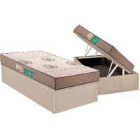 Cama Box Baú Solteiro: Colchão Espuma Polar D33 Pérola + Base CRC Suede Clean(88x188)