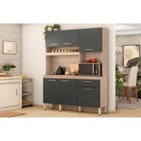 Cozinha Compacta Kit Álamo c/ 6 Portas e 1 Gaveta 160cm Avena/Grafito - Demóbile