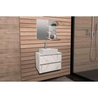 Armário c/ Balcão Banheiro Suspenso BN3607 s/Cuba 60cm e Espelho BN3608 Mármore Branco - Tecno Mobili