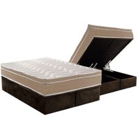 Cama Box Baú Queen: Colchão Espuma D33 Paropas Conforto Ultra Firme + Base CRC Suede Brown (158x198)