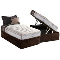 Cama Box Baú Solteiro: Colchão Molas MasterPocket Ensacadas Herval Maxspring American + Base CRC Suede Brown (88x188)