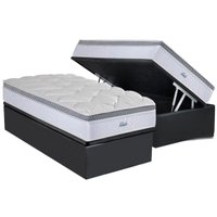 Conjunto Box Baú Solteiro: Colchão Molas Herval Ensacadas Toledo + Base CRC Suede Gray (88x188)