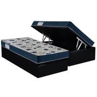 Cama Box Baú Solteiro: Colchão Espuma Ortobom D28 / EP ISO 60 + Base CRC Suede Black(88x188)